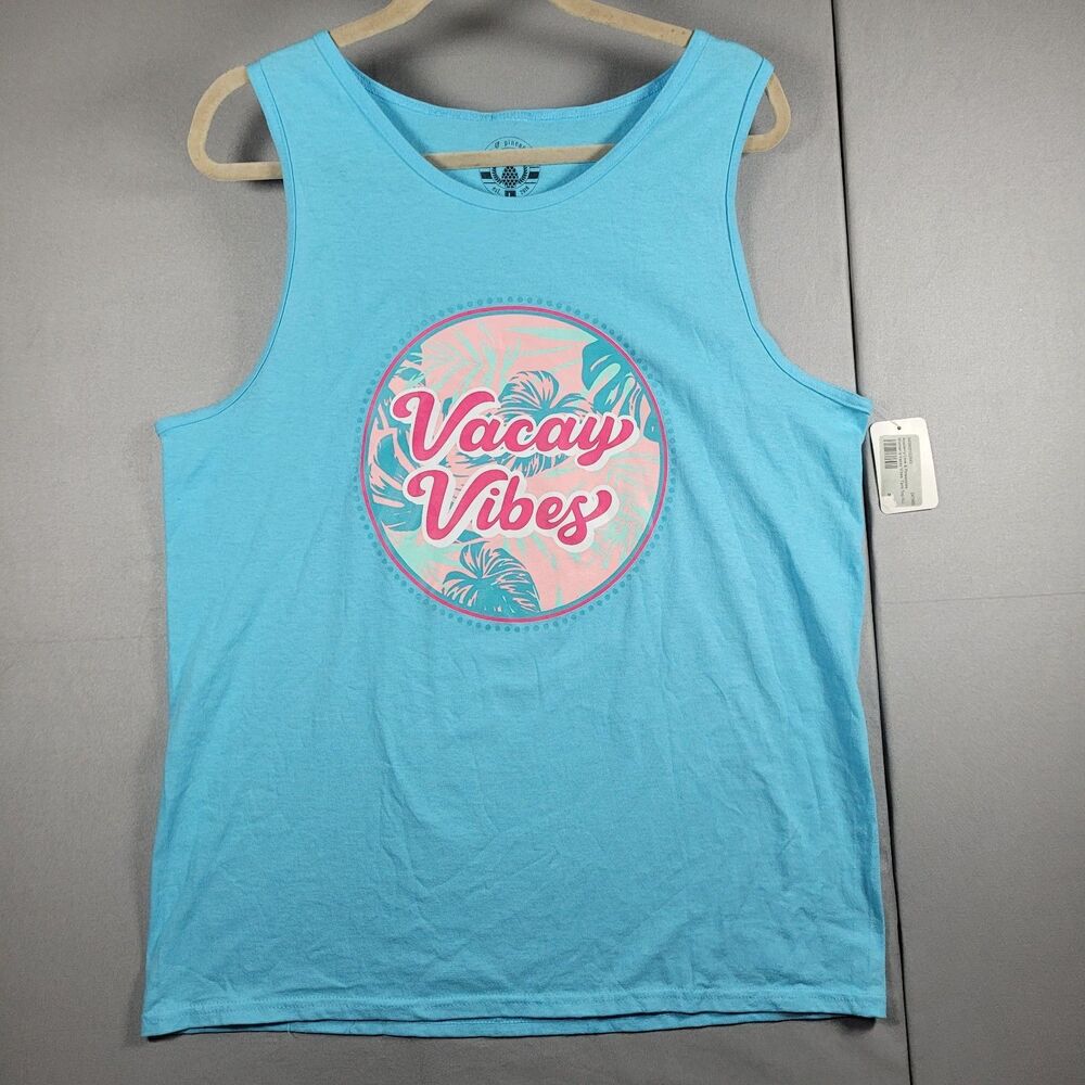 Vacay Vibes LOVE & PINEAPPLES Womens L oversized tank top beach shirt Cyan Blue